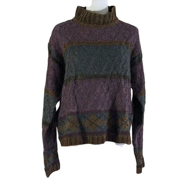 Vintage Jones New York Wool Blend Sweater Large Earth Tone Abstract Chunky - Picture 1 of 4